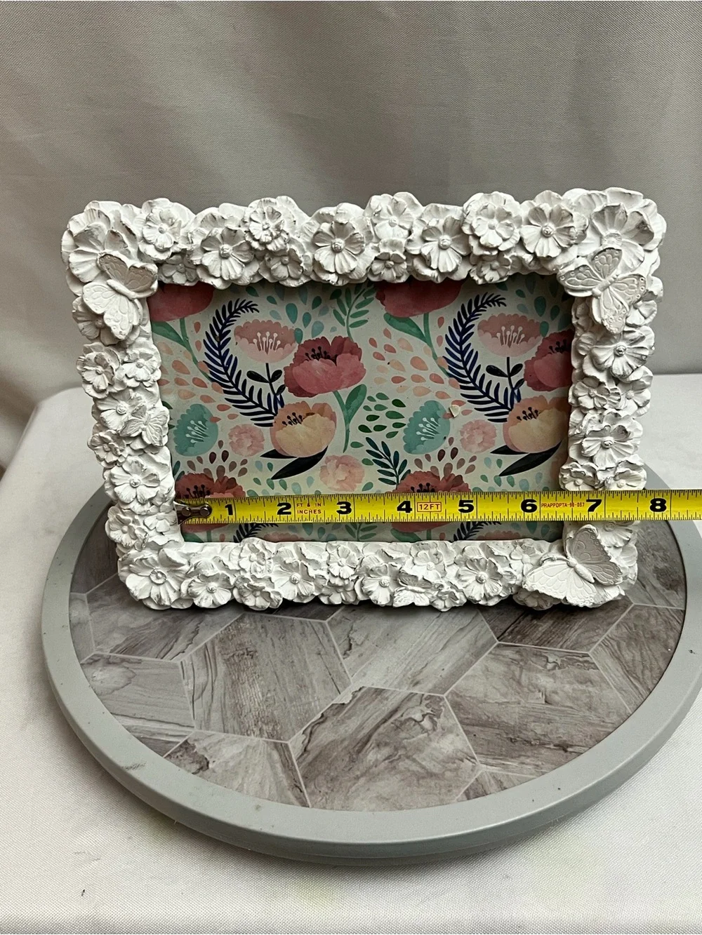 White Floral Butterfly Picture Frame 5x7 Resin Cottagecore Tabletop Wall Decor